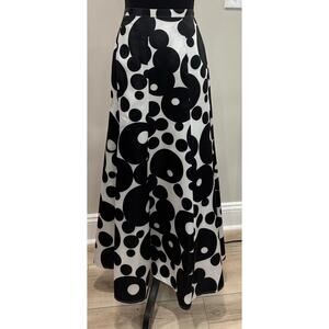 Whimsical Twee Polka Dot Full A-Line Maxi Skirt Black White Playful Venus Size 6